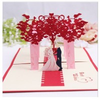 Handmade Origami Papercraft Paperart 3d Popup Wedding Valentine's Day Cards Groom Bride Flower Red Pink Ceremony Big Day Sweet Fairy Tale